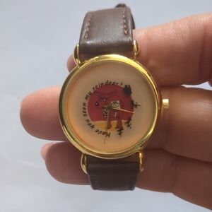"Have You Seen My Reindeer" Gold and Brown Leather Watch Christmas